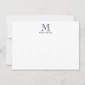 Masculine Blue Initiaal Monogram en Naam Flat Note (Voorkant)