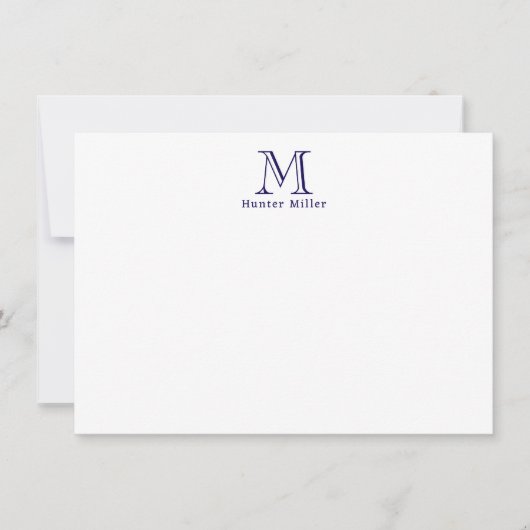 Masculine Blue Initiaal Monogram en Naam Flat Note (Voorkant)