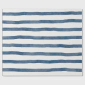 Masculine Blue Nautical Waterverf Stripe Patroon Cadeaupapier (Vlak)