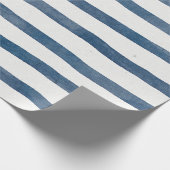Masculine Blue Nautical Waterverf Stripe Patroon Cadeaupapier (Hoek)