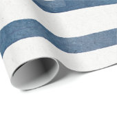 Masculine Blue Nautical Waterverf Stripe Patroon Cadeaupapier (Rol Hoek)