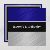 Masculine Blue Silver Stripes Party Kaart (Voorkant / Achterkant)
