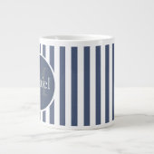 Masculine Blue Striped Personalized Monogrammen Grote Koffiekop (Voorkant)