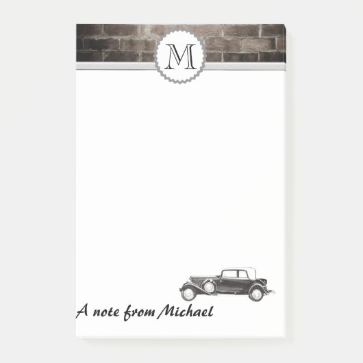 Masculine Brick muur stijlvolle oude auto monogram Post-it® Notes (Voorkant)
