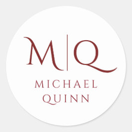 Masculine Burgundy Red Monogram Ronde Sticker