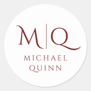 Masculine Burgundy Red Monogram Ronde Sticker