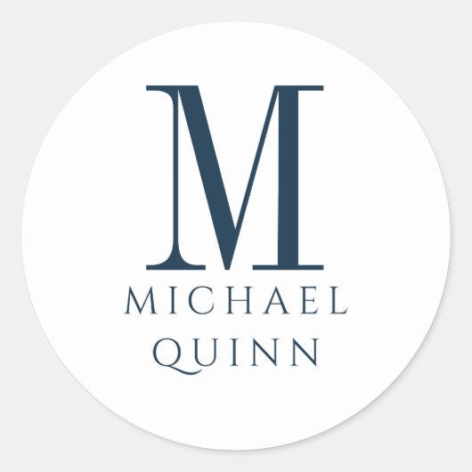 Masculine Business ProfessionaI Blue Monogram Ronde Sticker (Voorkant)