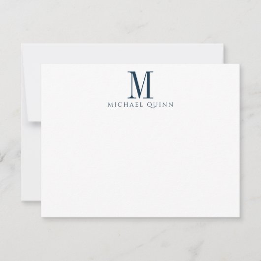 Masculine Business ProfessionaI Navy Blue Monogram Notitiekaartje (Voorkant)