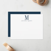 Masculine Business ProfessionaI Navy Blue Monogram Notitiekaartje (Voorkant / Achterkant in situ)