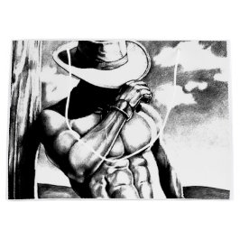 Masculine Cool Cowboy Bodybuilder Charcoal Drawing Groot Cadeauzakje