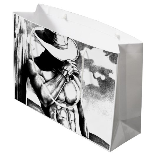 Masculine Cool Cowboy Bodybuilder Charcoal Drawing Groot Cadeauzakje (Achterkant Gekanteld)