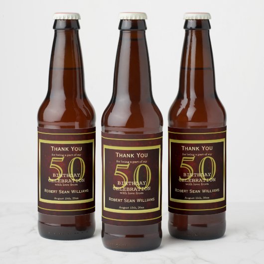 Masculine Double Gold Lijst 50th Birthday Bier Etiket (Flessen)