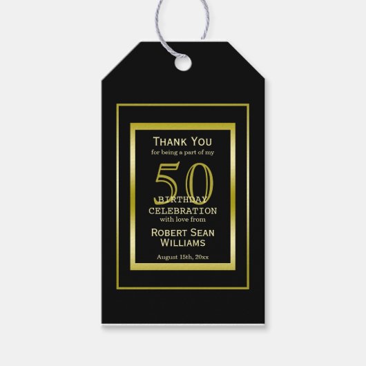 Masculine Double Gold Lijst 50th Birthday Cadeaulabel (Voorkant)