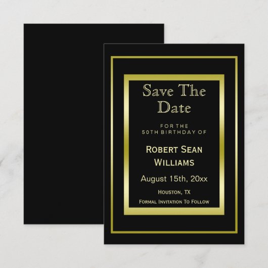 Masculine Double Gold Lijst 50th Birthday Save The Date (Voorkant / Achterkant)