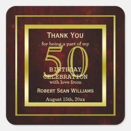 Masculine Double Gold Lijst 50th Birthday Vierkante Sticker