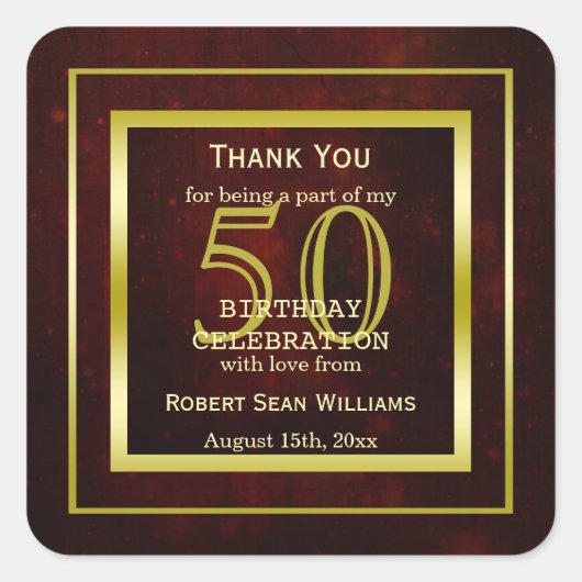 Masculine Double Gold Lijst 50th Birthday Vierkante Sticker (Voorkant)