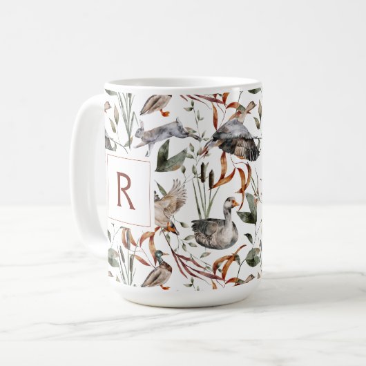 Masculine Duck Hunter Herfst Foliage Monogram Coff Koffiemok (Voorkant links)