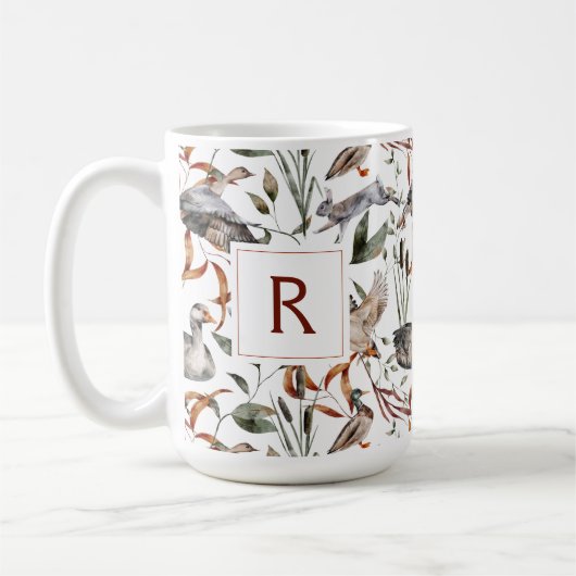 Masculine Duck Hunter Herfst Foliage Monogram Coff Koffiemok (Links)