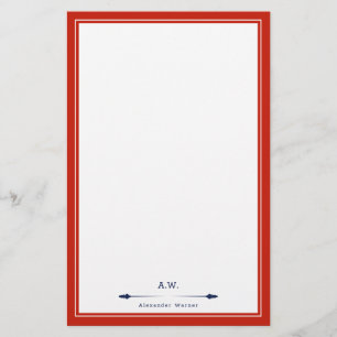 Masculine Elegant Red Navy Blue Monogramed Briefpapier