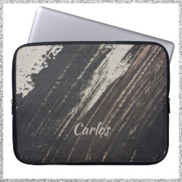 Masculine en Moderne zwarte en beige verf lijn Laptop Sleeve