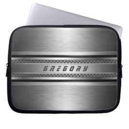 Masculine Faux Silver Grey Stripes Design Laptop Sleeve