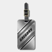 Masculine Faux Silver Stripes Design Monogramed 2 Bagagelabel (Voorkant verticaal)