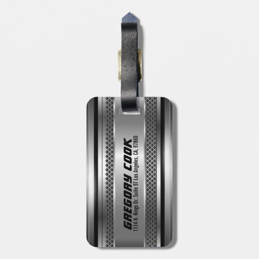 Masculine Faux Silver Stripes Design Monogramed 2 Bagagelabel (Achterkant verticaal)