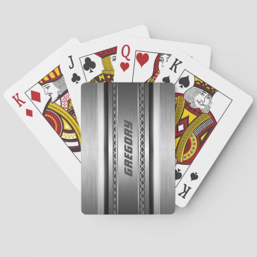 Masculine Faux Silver Stripes Design Monogramed 2 Speelkaarten (Achterkant)