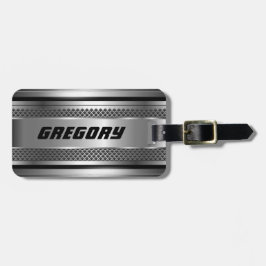 Masculine Faux Silver Stripes Design Monogramed Bagagelabel
