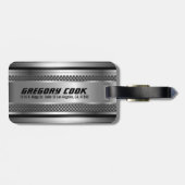 Masculine Faux Silver Stripes Design Monogramed Bagagelabel (Achterkant horizontaal)