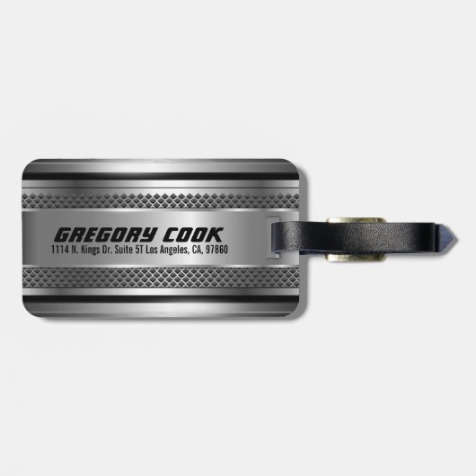 Masculine Faux Silver Stripes Design Monogramed Bagagelabel (Achterkant horizontaal)