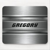 Masculine Faux Silver Stripes Design Monogramed Muismat (Voorkant)