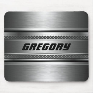 Masculine Faux Silver Stripes Design Monogramed Muismat