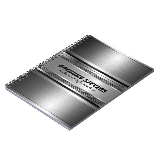 Masculine Faux Silver Stripes Design Monogramed Notitieboek (Linkerzijde)