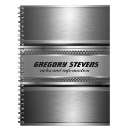 Masculine Faux Silver Stripes Design Monogramed Notitieboek