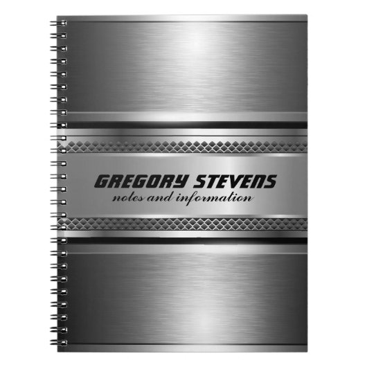 Masculine Faux Silver Stripes Design Monogramed Notitieboek (Voorkant)