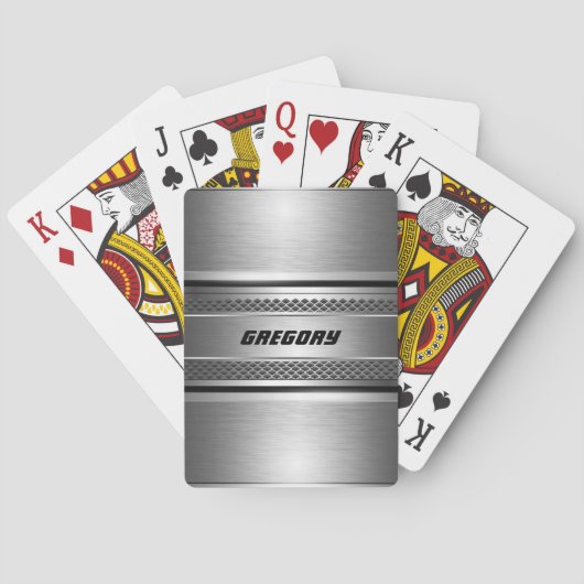 Masculine Faux Silver Stripes Design Monogramed Pokerkaarten (Achterkant)