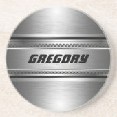 Masculine Faux Silver Stripes Design Monogramed Zandsteen Onderzetter (Voorkant)