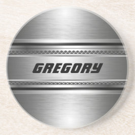 Masculine Faux Silver Stripes Design Monogramed Zandsteen Onderzetter