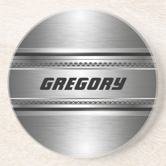 Masculine Faux Silver Stripes Design Monogramed Zandsteen Onderzetter (Voorkant)