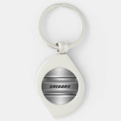 Masculine Faux zilveren strepen patroon Sleutelhanger (Voorkant)
