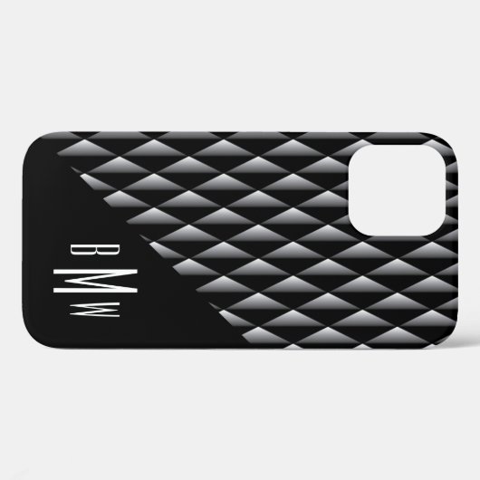 Masculine Geometric Pattern Monogrammed Black Case-Mate iPhone Case (Achterkant (horizontaal))