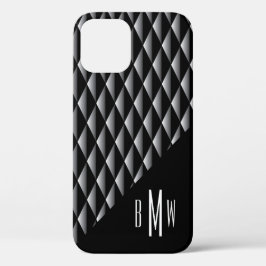 Masculine Geometric Pattern Monogrammed Black Case-Mate iPhone Case