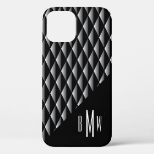 Masculine Geometric Pattern Monogrammed Black Case-Mate iPhone Case