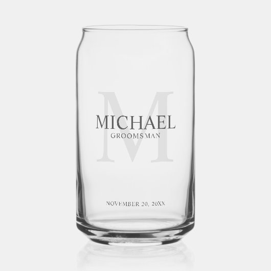 Masculine Gepersonaliseerd monogram en naam Grooms Blikvorm Glas (Voorkant)