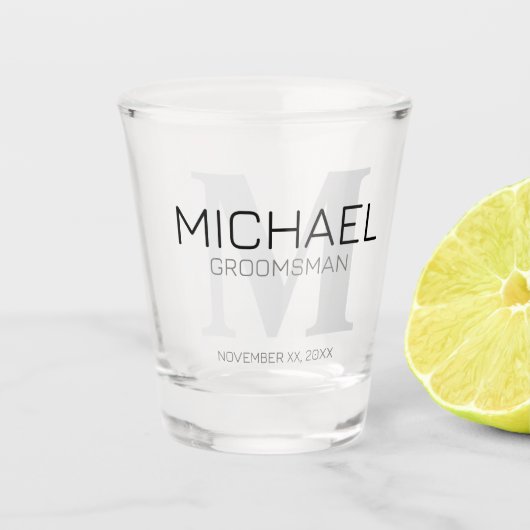 Masculine Gepersonaliseerd monogram en naam Grooms Shot Glas (Voorkant)