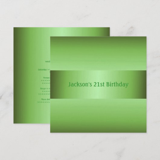 Masculine Green 21st Birthday Party Kaart (Voorkant / Achterkant)