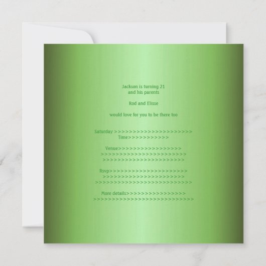Masculine Green 21st Birthday Party Kaart (Achterkant)