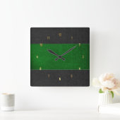 Masculine Green & Black Stitched Leather Texture Vierkante Klok (Huis)