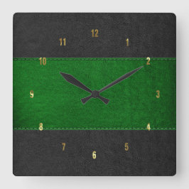 Masculine Green & Black Stitched Leather Texture Vierkante Klok